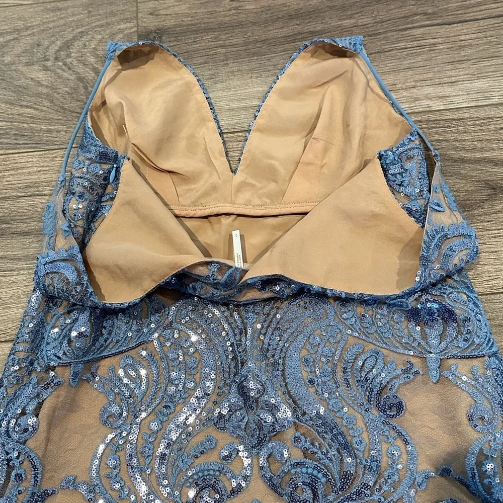 NWOT Free People Night Shimmer Mini Blue Sequin Cocktail Dress Size 0 - Picture 5 of 12